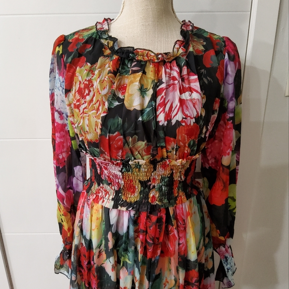 Dalia MacPhee Floral Print Chiffon Dress Size S - Picture 9 of 14